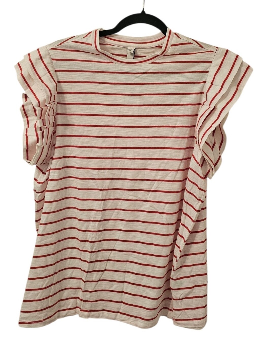 Red and White Torrid Belle Isle Women's Flutter Sleeve Crew Striped Tank Top
